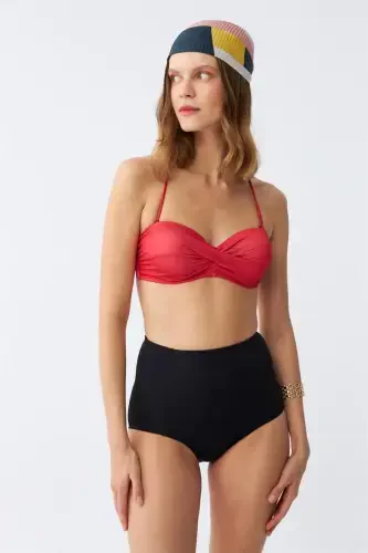 Akbeniz Ayollar Straplez Qizil Baland Bel Bikini To'plami 