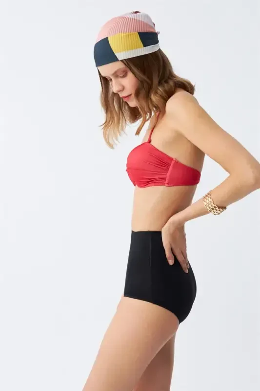 Akbeniz Ayollar Straplez Qizil Baland Bel Bikini To'plami - 5
