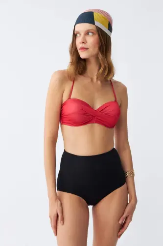 Akbeniz Ayollar Straplez Qizil Yuqori Bel Bikini To'plami - 1