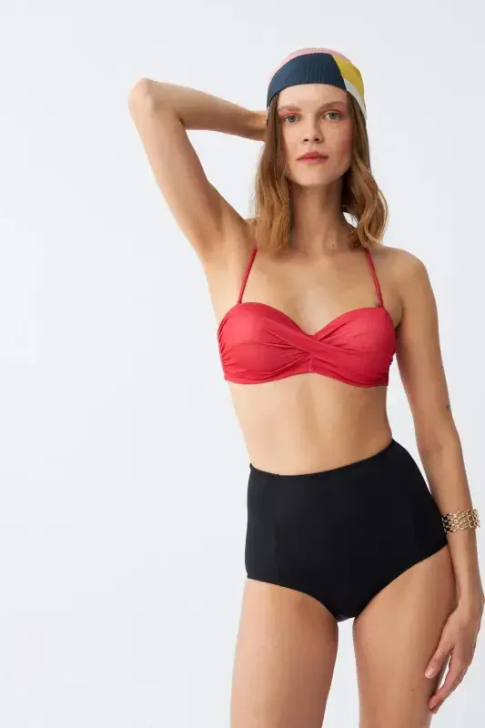Akbeniz Ayollar Straplez Qizil Yuqori Bel Bikini To'plami - 3
