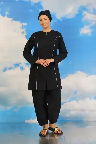 Akbeniz Ayollar Toʻliq Hijobli Toʻq koʻk Suzish Kiyimi 31060 - 2