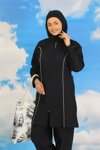 Akbeniz Ayollar Toʻliq Hijobli Toʻq koʻk Suzish Kiyimi 31060 - 5