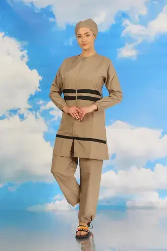 Akbeniz Ayollar To'liq Tesettür Mayo Bej 31061 - 6