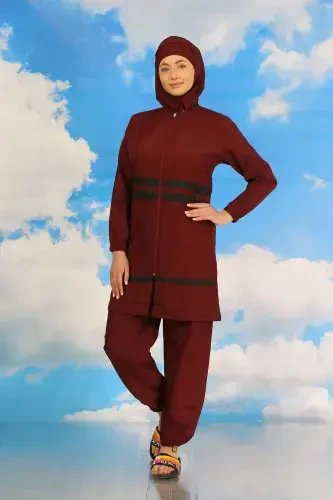 Akbeniz Ayollar To'liq Tesettür Mayo Bordo 31061 - 3