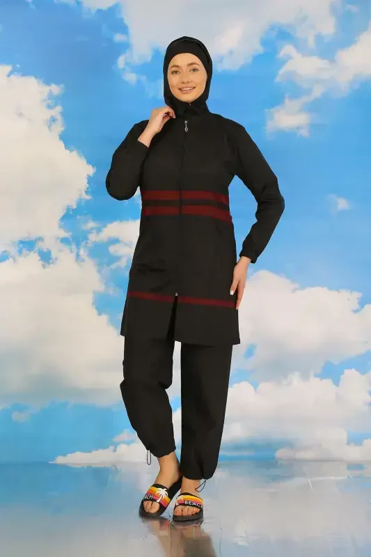 Akbeniz Ayollar To'liq Tesettür Mayo Qora 31061 - 5