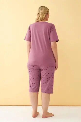 Akbeniz Ayollar uchun “Make a Wish” yozuvli katta o‘lchamdagi kapri pijama to‘plami (to‘q qizil) - 5
