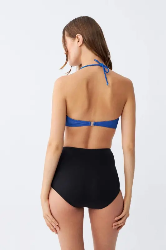 Akbeniz ayollar uchun straplez koʻk yuqori belli bikini toʻplami - 5