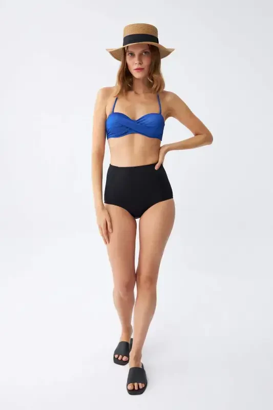 Akbeniz ayollar uchun straplez koʻk yuqori belli bikini toʻplami - 2