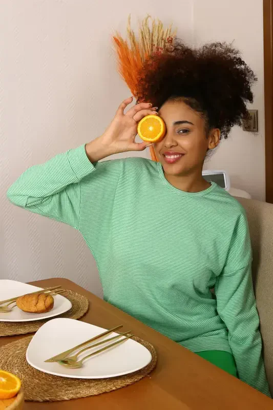 Akbeniz Ayollar uzun qisma 3 ip trikotajdan tikilgan pijamalar to'plami 4191 - 2