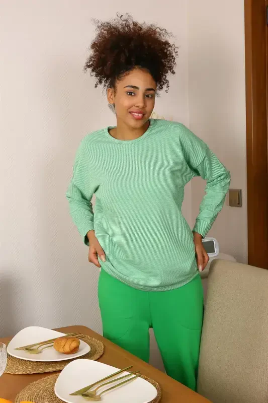 Akbeniz Ayollar uzun qisma 3 ip trikotajdan tikilgan pijamalar to'plami 4191 - 6