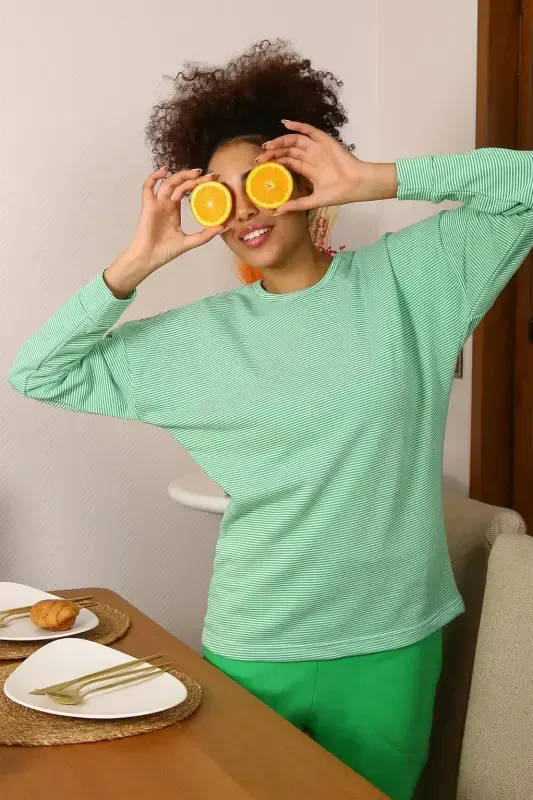 Akbeniz Ayollar uzun qisma 3 ip trikotajdan tikilgan pijamalar to'plami 4191 - 7