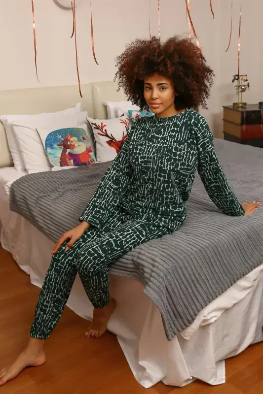 Akbeniz Ayollar Uzun Qo'l 3 Ip Paxta Pijama To'plami 4181 - 1