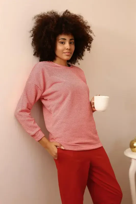 Akbeniz Ayollar Uzun Qo'l 3 Ip Yengl Penye Pijama To'plami 4184 - 2