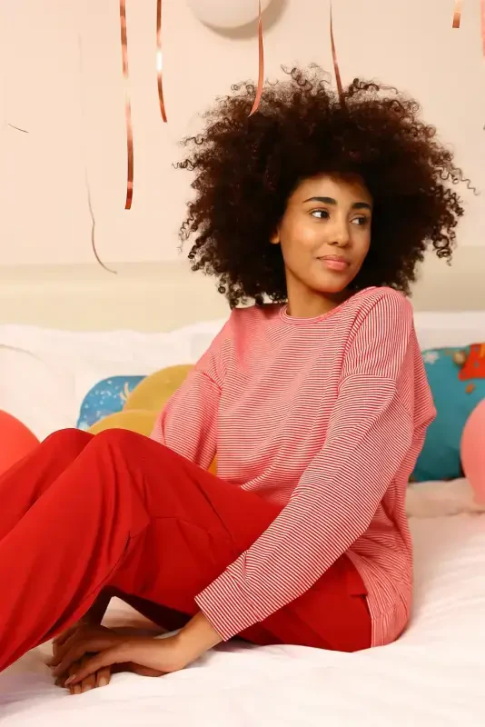 Akbeniz Ayollar Uzun Qo'l 3 Ip Yengl Penye Pijama To'plami 4184 - 7