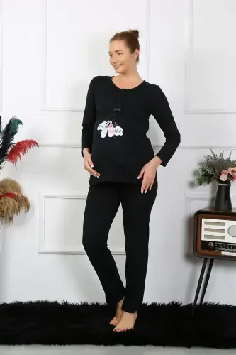 Akbeniz Ayollar Uzun Qo'lli Homilador Emizikli Pijama To'plami Qora 45501 - 5