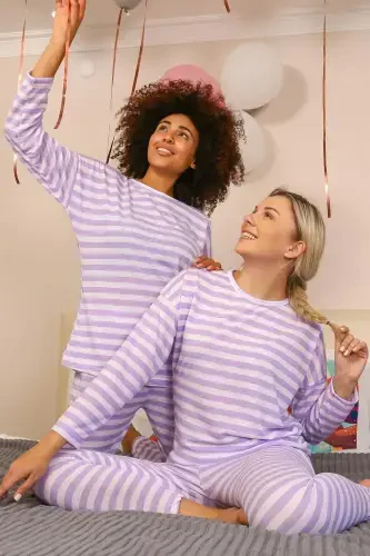 Akbeniz Ayollar Uzun Qo'lli Paxtalik Pijama To'plami 4175 - 3