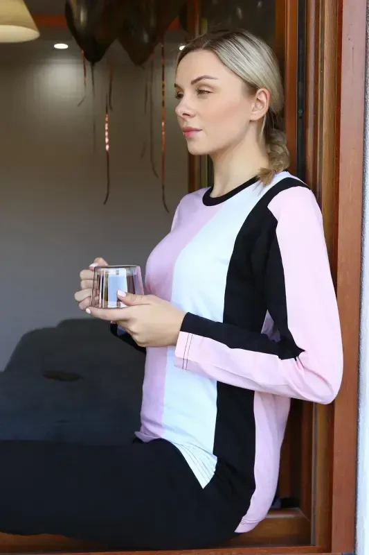 Akbeniz Ayollar uzun yengli trikotaj pijama to'plami 4173 - 1