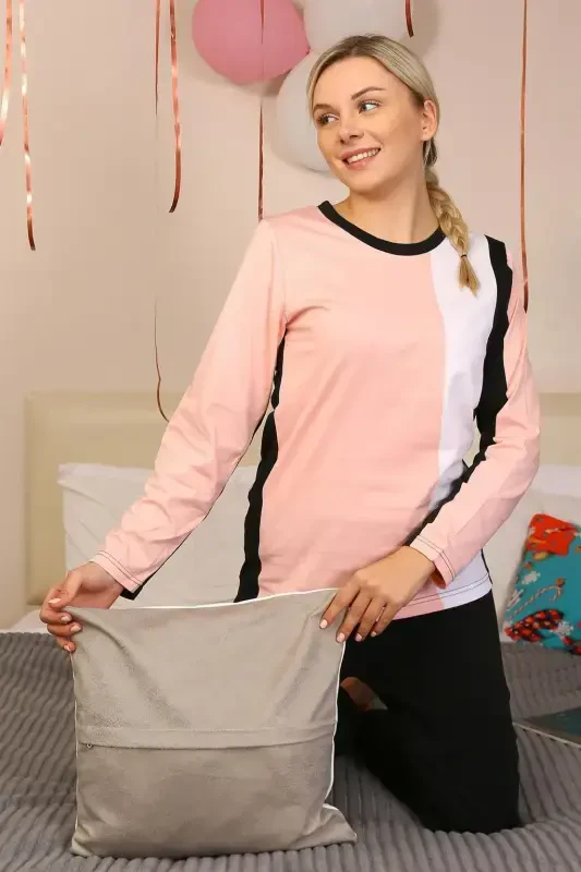 Akbeniz Ayollar uzun yengli trikotaj pijama to'plami 4173 - 4