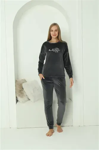 Akbeniz Ayollar Velvet Tutun Pijama To'plami 20624 - AKBENIZ (1)