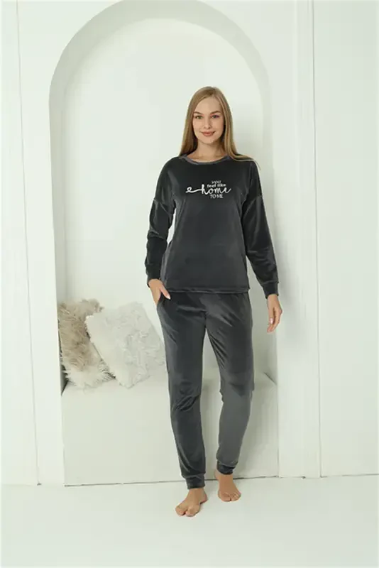 Akbeniz Ayollar Velvet Tutun Pijama To'plami 20624 - 2