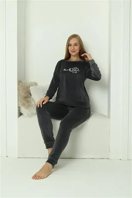 Akbeniz Ayollar Velvet Tutun Pijama To'plami 20624 - 4
