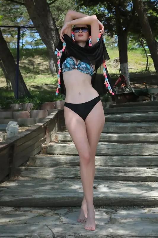 Akbeniz Ayollar Yarim Qo'llab-quvvatlovchi Pastki va Yuqori Bikini To'plami Neft 35012 - 2