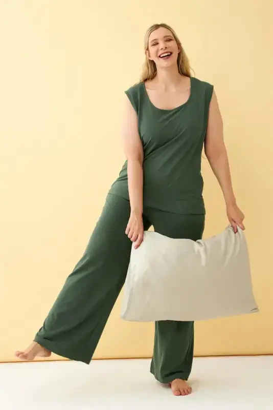 Akbeniz Ayollar Yashil Katta Oʻlchamli Penye Pastki Yuqori Toʻplam - 3