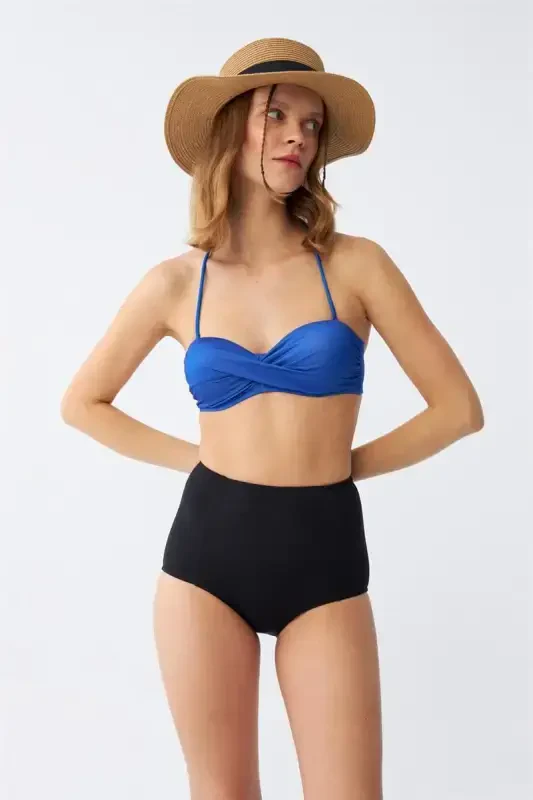 Akbeniz ayollar yelkansiz ko'k baland belli bikini to'plami - 3