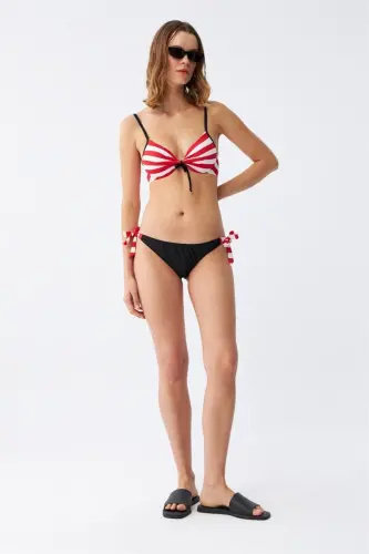 Akbeniz Ayollar Yon tomondan bog'ichli yarim destekli bantikli pastki-yuqori bikini to'plami qizil 35014 - 8