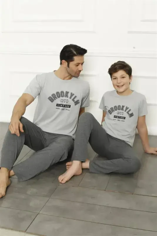 Akbeniz Baba Oğul Gri Aile Pijama Takım Ayrı Ayrı Satılır 50102 - 2
