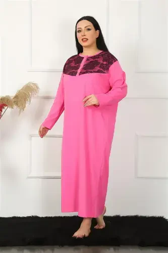 Akbeniz Big Long Sleeve Lace Fuchsia Mom Nightgown 1355 - 4
