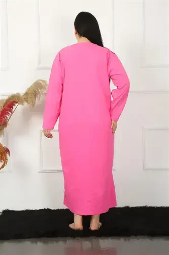 Akbeniz Big Long Sleeve Lace Fuchsia Mom Nightgown 1355 - 5