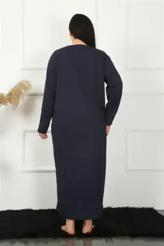 Akbeniz Big Long Sleeve Lace Navy Blue Mother Nightgown 1355 - 5