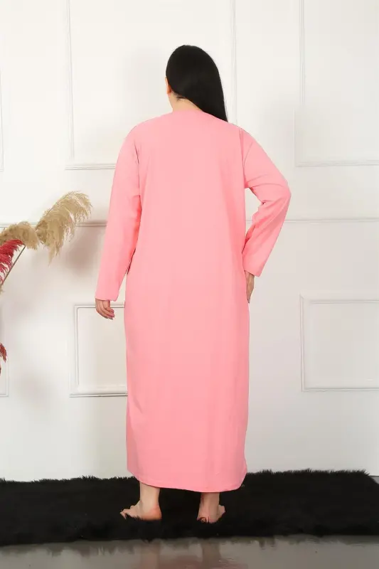 Akbeniz Big Long Sleeve Lace Salmon Mother Nightgown 1355 - 3