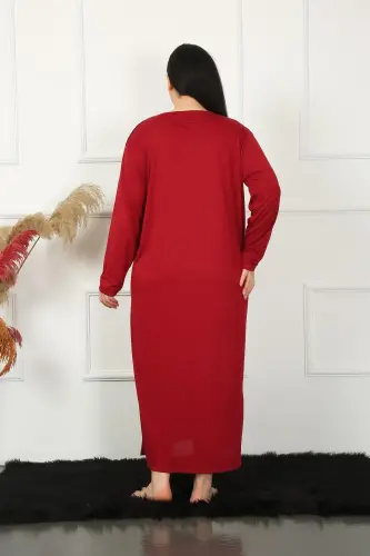 Akbeniz Big Uzun Kol Dantelli Bordo Anne Gecelik 1355 - 3