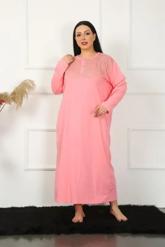 Akbeniz Big Uzun Kol Dantelli Somon Anne Gecelik 1355 - 1