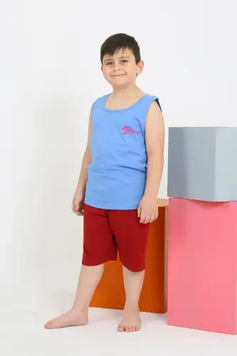 Akbeniz Blue Cotton Pajama Set with Short Sleeves and Shorts for Boys (20434) 