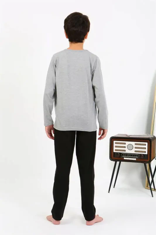 Akbeniz Bolalar Uzun Qollari Paxtadan Tikilgan Pijama To'plami 20437 Kulrang - 4