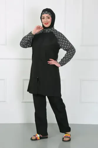 Акбениз Большой Размер С Узором Мусульманский Купальник Черный 44030 - 6