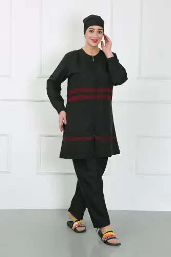 Акбениз Большой Размер Закрытый Купальник Черный 44025 - 6