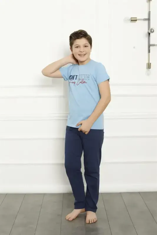Akbeniz Boys' Cotton Short Sleeve Pajama Set 20380 - 2