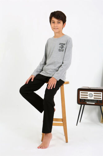Akbeniz Boys' Long Sleeve Cotton Pajama Set 20437 Gray - AKBENIZ (1)