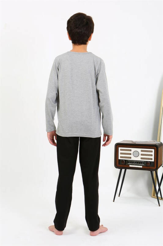 Akbeniz Boys' Long Sleeve Cotton Pajama Set 20437 Gray - 4