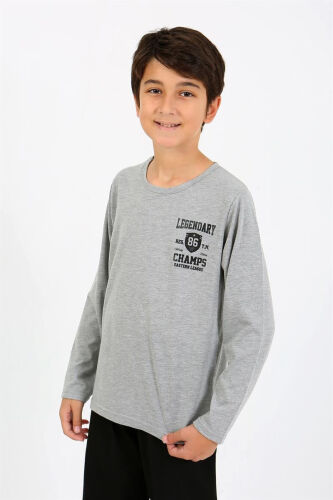 Akbeniz Boys' Long Sleeve Cotton Pajama Set 20437 Gray - 5
