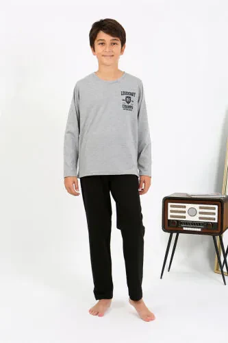 Akbeniz Boys' Long Sleeve Cotton Pajama Set 20437 Gray - AKBENIZ