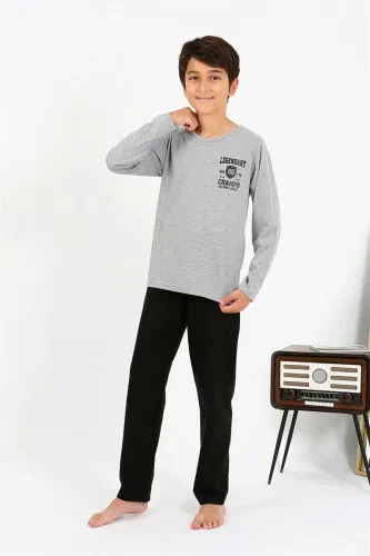 Akbeniz Boys' Long Sleeve Cotton Pajama Set 20437 Gray - 3