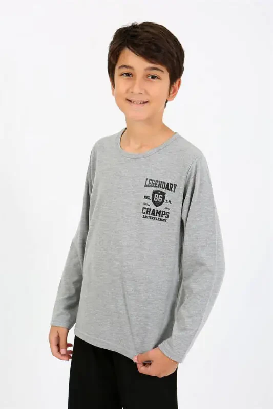 Akbeniz Boys' Long Sleeve Cotton Pajama Set 20437 Gray - 5