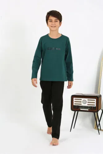 Akbeniz Boys Long Sleeve Cotton Pajamas Set 20437 Emerald Green - AKBENIZ
