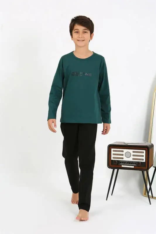 Akbeniz Boys Long Sleeve Cotton Pajamas Set 20437 Emerald Green - 1