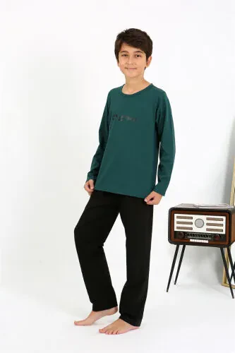 Akbeniz Boys Long Sleeve Cotton Pajamas Set 20437 Emerald Green - AKBENIZ (1)